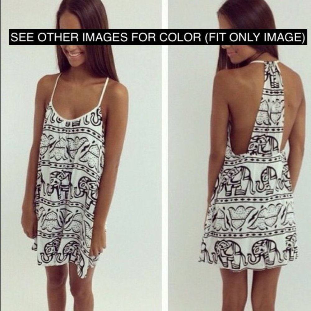 Black & White Elephant Print Dress with Open back